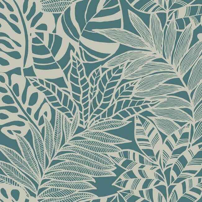 Jungle Leaves Teal Wallpaper - York Wallcoverings - SS2572