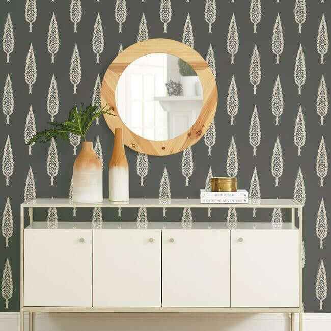 Juniper Tree Black & Taupe Wallpaper - York Wallcoverings - SS2607 - York Wallcoverings Wallpaper