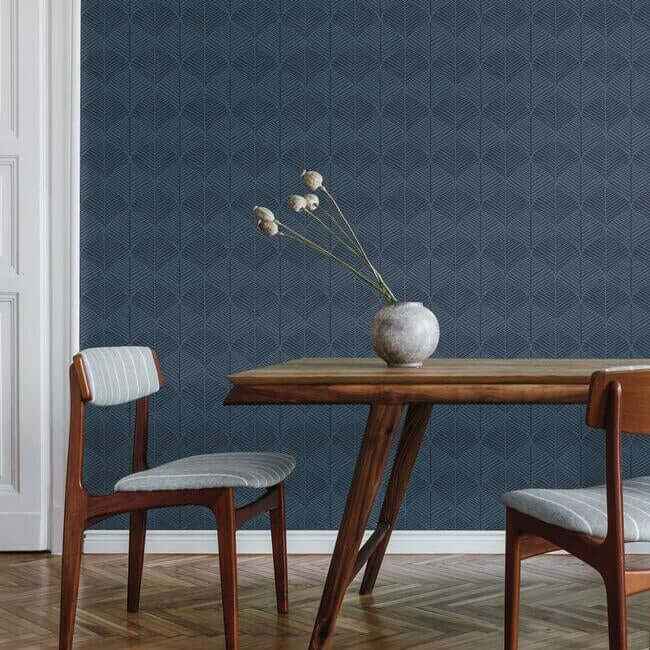 Palm Thatch Navy Wallpaper - York Wallcoverings - SS2564