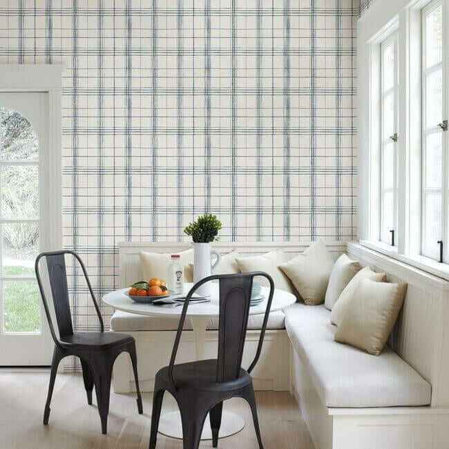 Farmhouse Plaid Navy & White Wallpaper - York Wallcoverings - FH4017