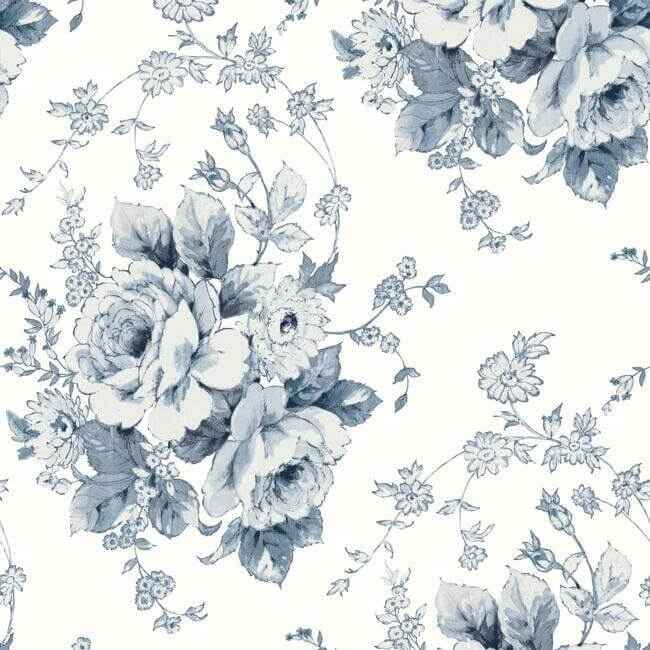 Heritage Rose Navy & White Wallpaper - York Wallcoverings - FH4087
