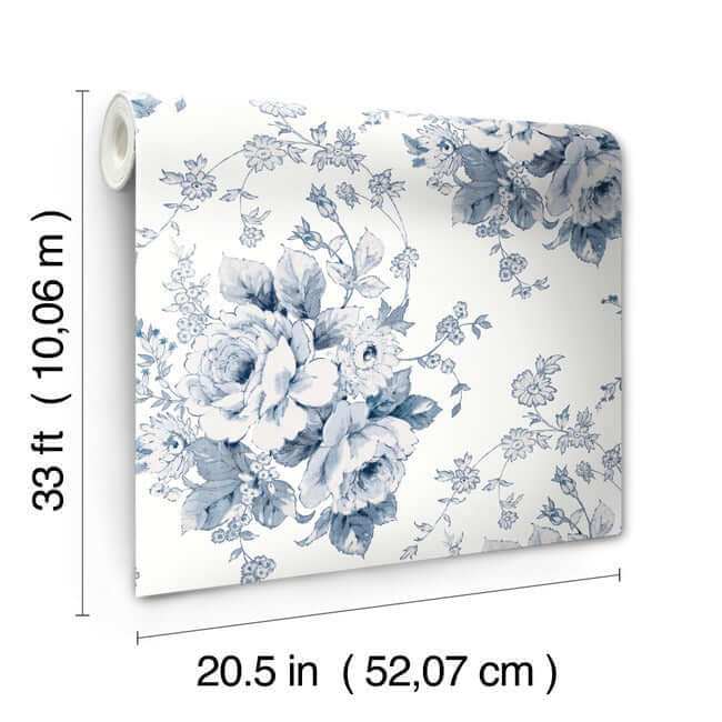 heritage-rose-wallpaper-navywhite-york-wallcoverings-fh4087 - York Wallcoverings Wallpaper