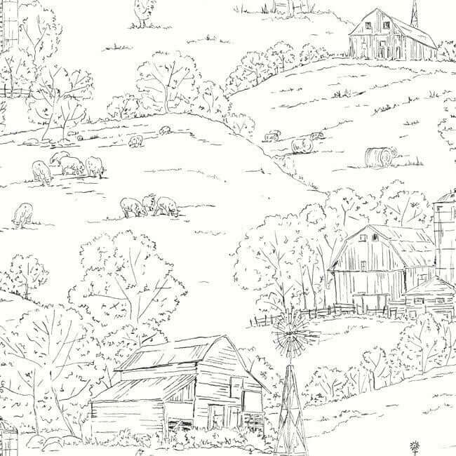 pasture-toile-black-white-wallpaper-york-wallcoverings-fh4031 - York Wallcoverings Wallpaper