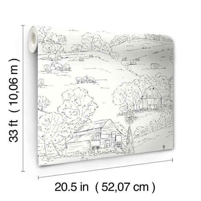 Pasture Toile Black & White Wallpaper - York Wallcoverings - FH4031 - York Wallcoverings Wallpaper