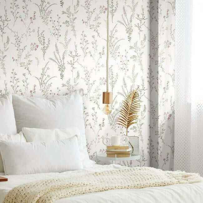 Wildflower Sprigs Pink & Green Wallpaper - York Wallcoverings - FH4028