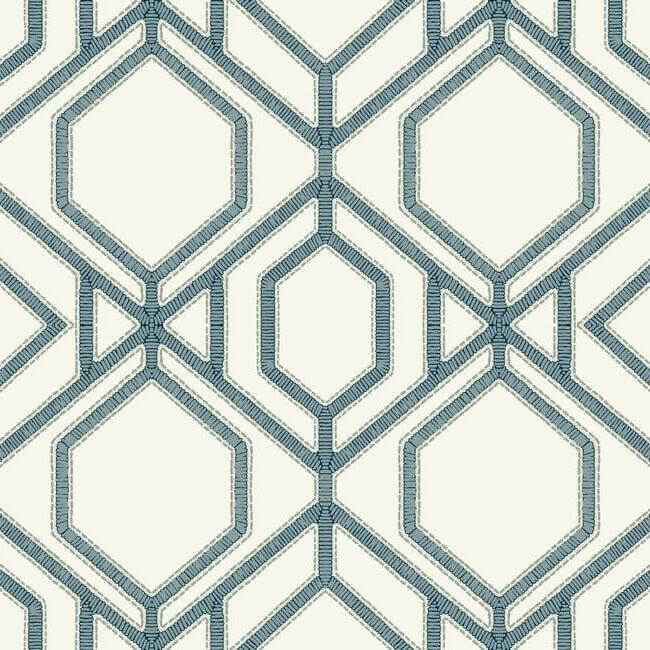 Sawgrass Trellis White & Blue Wallpaper - York Wallcoverings - TC2634