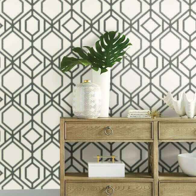 Sawgrass Trellis White & Grey Wallpaper - York Wallcoverings - TC2632
