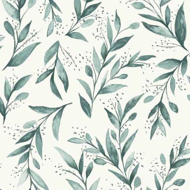 Magnolia Home Olive Branch Teal Peel & Stick Wallpaper - York Wallcoverings - PSW1002RL