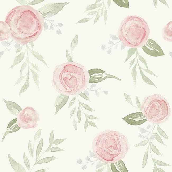 Magnolia Home Watercolor Roses Coral Peel & Stick Wallpaper - York Wallcoverings - PSW1013RL