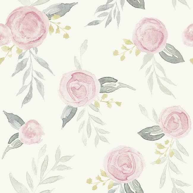 Magnolia Home Watercolor Roses Pink Peel & Stick Wallpaper - York Wallcoverings - PSW1010RL