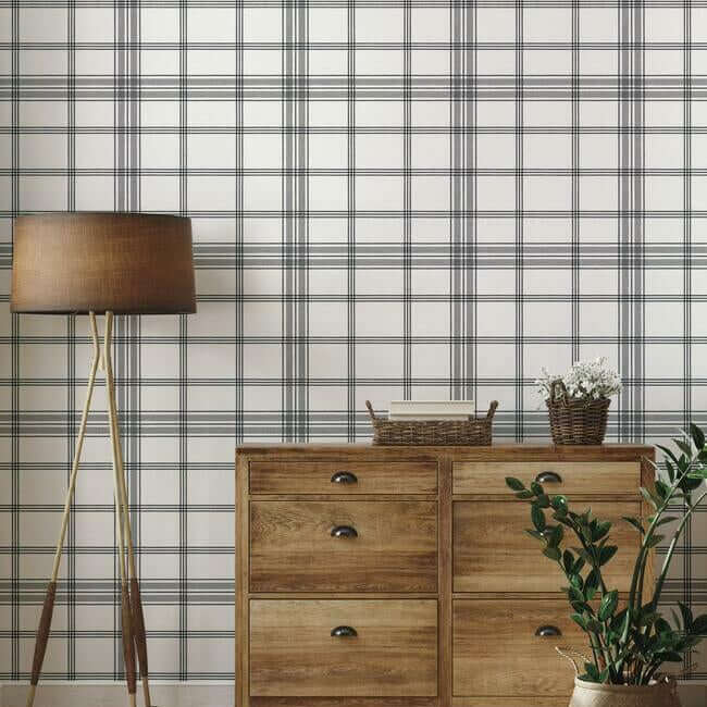 charter-plaid-wallpaper-black-york-wallcoverings-cv4464 - York Wallcoverings Wallpaper