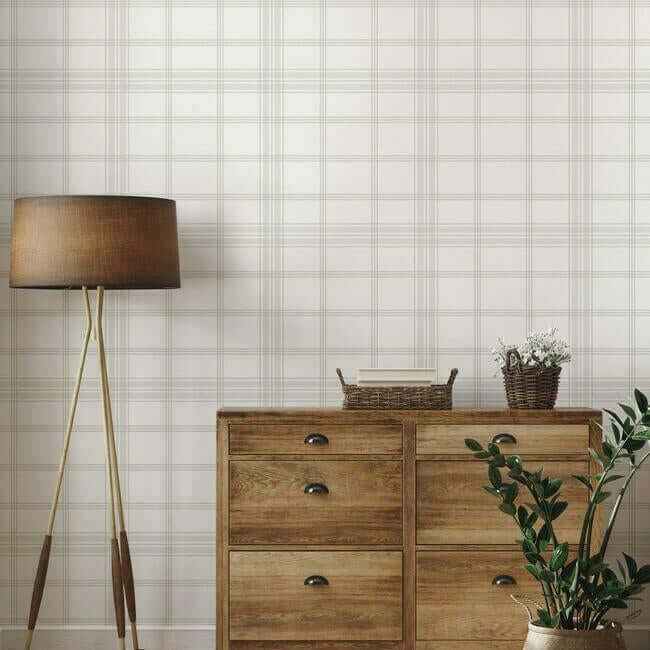 Charter Plaid Off White Wallpaper - York Wallcoverings - CV4466 - York Wallcoverings Wallpaper