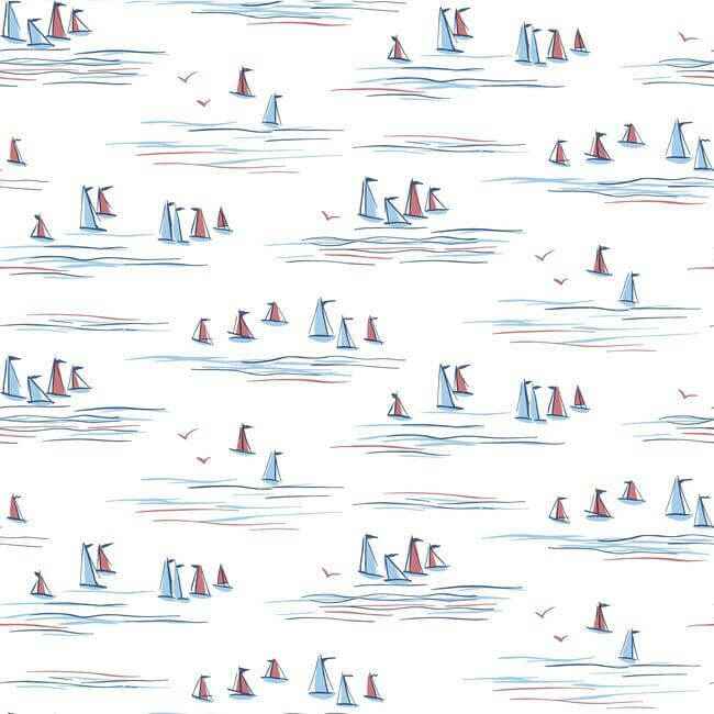 Full Sails Blue & Red Wallpaper - York Wallcoverings - CV4461