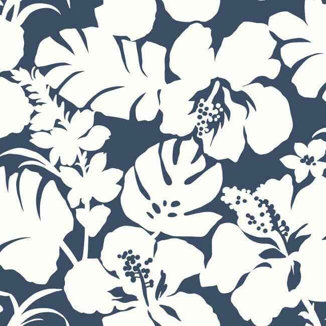 Hibiscus Arboretum Navy Wallpaper - York Wallcoverings - CV4441