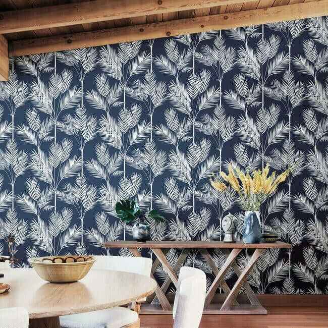 King Palm Silhouette Navy Wallpaper - York Wallcoverings - CV4410 - York Wallcoverings Wallpaper