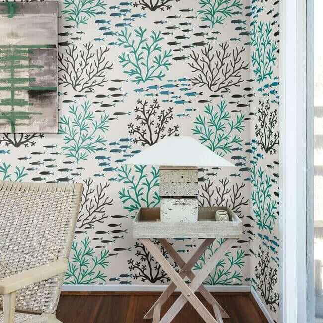 Marine Garden Blue & Brown Wallpaper - York Wallcoverings - CV4406