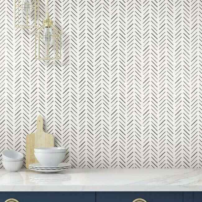 Painted Herringbone Black Wallpaper - York Wallcoverings - CV4454 - York Wallcoverings Wallpaper