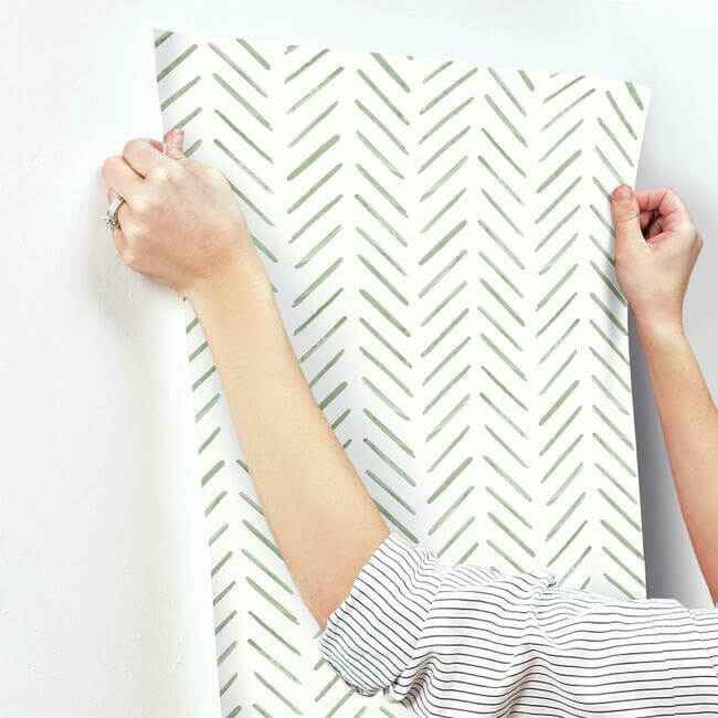 Painted Herringbone Green Wallpaper - York Wallcoverings - CV4452 - York Wallcoverings Wallpaper