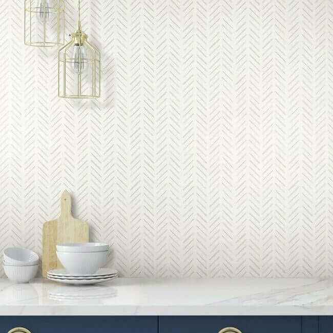 Painted Herringbone Off White Wallpaper - York Wallcoverings - CV4456 - York Wallcoverings Wallpaper