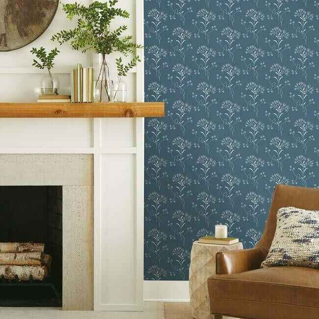 Magnolia Home Wildflower White & Blue Peel & Stick Wallpaper - York Wallcoverings - PSW1154RL