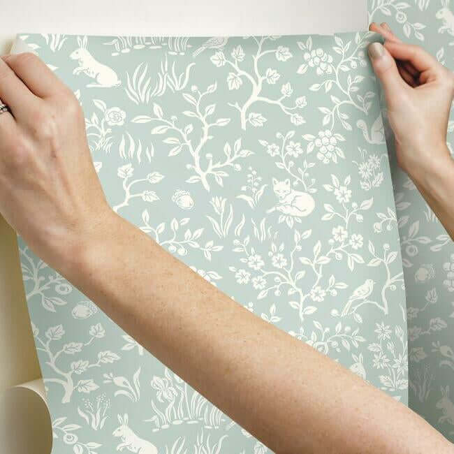 fox-hare-premium-peel-stick-wallpaper-mineral-green-york-wallcoverings-psw1167rl - York Wallcoverings Wallpaper