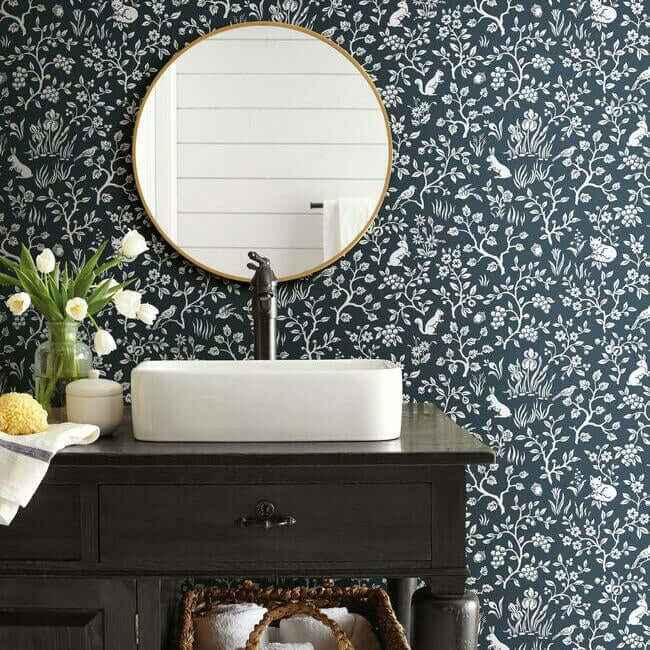 Magnolia Home Fox & Hare Navy Peel & Stick Wallpaper - York Wallcoverings - PSW1166RL - York Wallcoverings Wallpaper