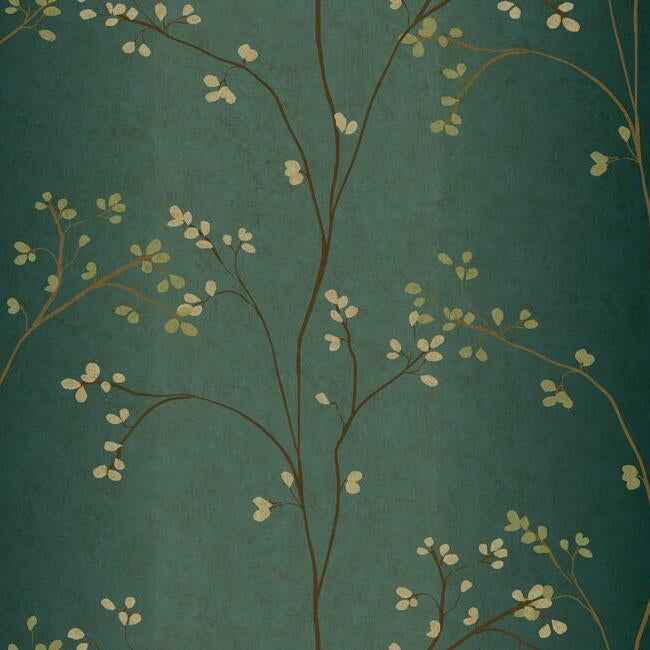 Vertical Blossoms Teal Metallic Wallpaper - York Wallcoverings - BR6224 - York Wallcoverings Wallpaper