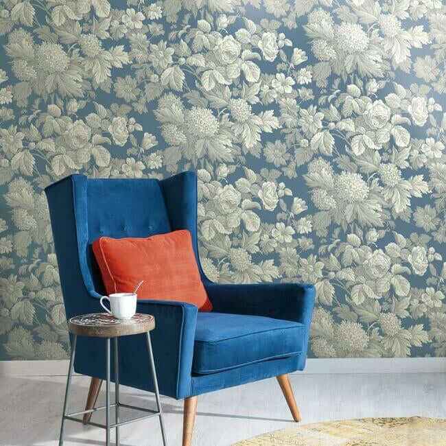 Antique Floral in Wedgewood Blue & Grey Wallpaper - York Wallcoverings - KC1845 - York Wallcoverings Wallpaper