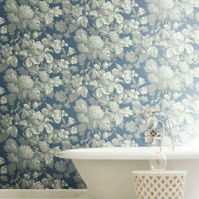 Antique Floral in Wedgewood Blue & Grey Wallpaper - York Wallcoverings - KC1845 - York Wallcoverings Wallpaper