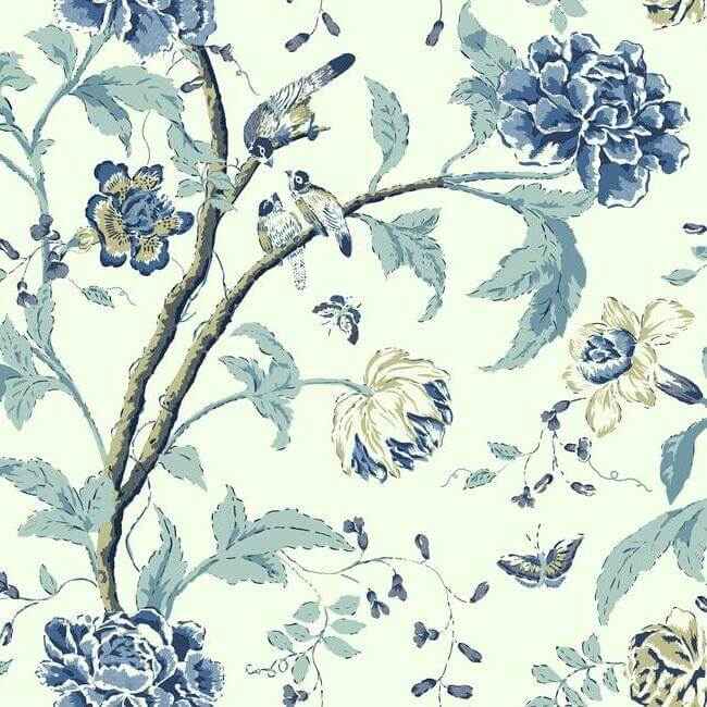 Teahouse Floral Green Wallpaper - York Wallcoverings - EB2076