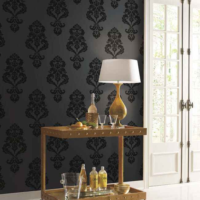 Graphic Damask Black Wallpaper - York Wallcoverings - BL0397 - York Wallcoverings Wallpaper