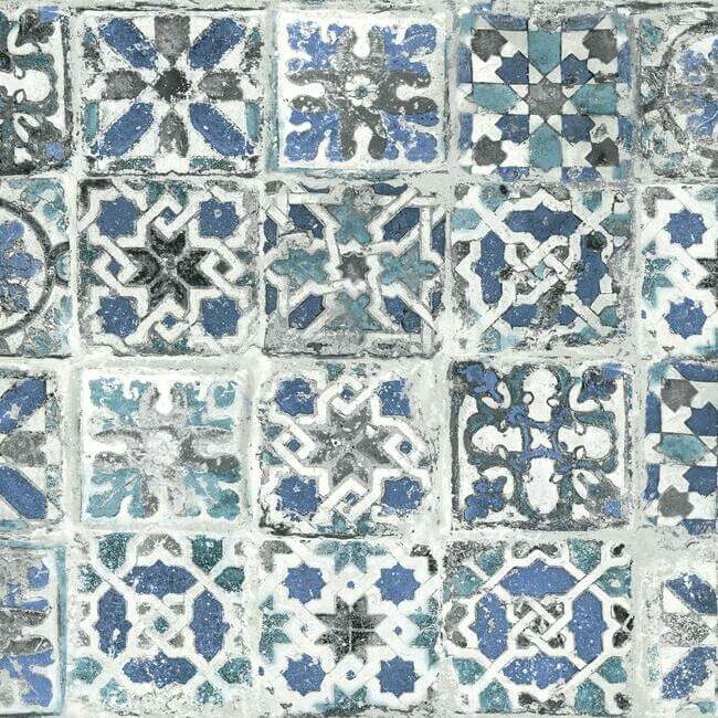 encaustic-tile-blue-peel-stick-wallpaper-york-wallcoverings-psw1302rl - York Wallcoverings Wallpaper