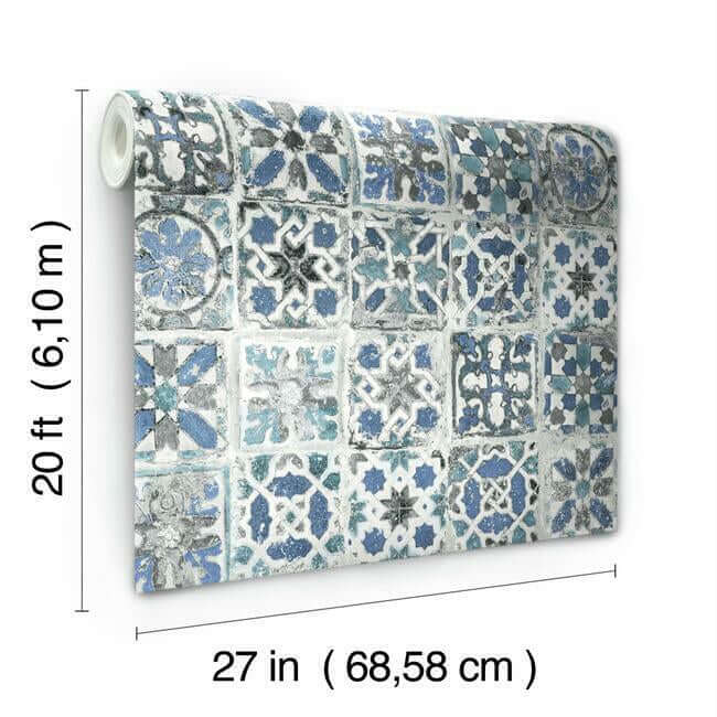 encaustic-tile-blue-peel-stick-wallpaper-york-wallcoverings-psw1302rl - York Wallcoverings Wallpaper