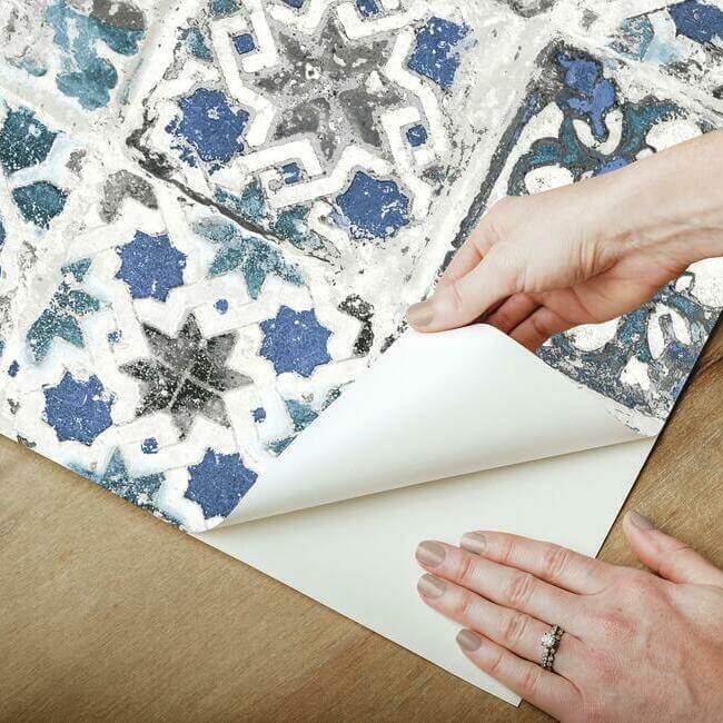 encaustic-tile-blue-peel-stick-wallpaper-york-wallcoverings-psw1302rl - York Wallcoverings Wallpaper