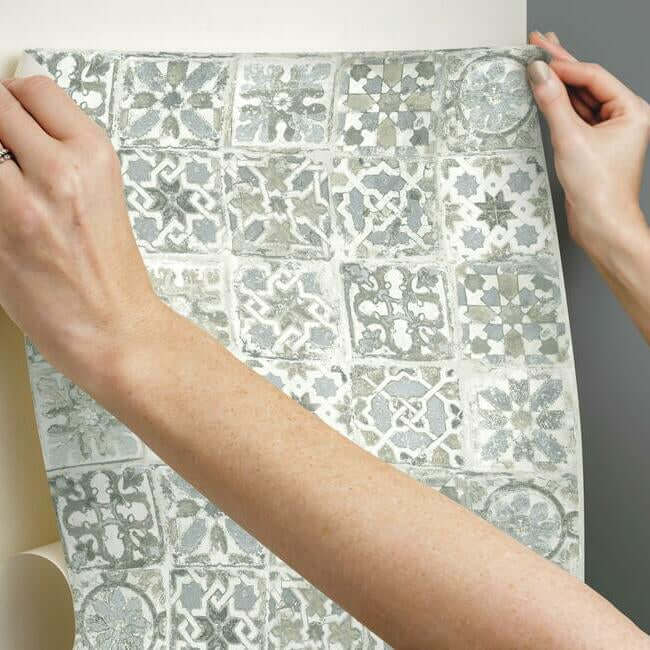 encaustic-tile-blue-peel-stick-wallpaper-york-wallcoverings-psw1302rl - York Wallcoverings Wallpaper
