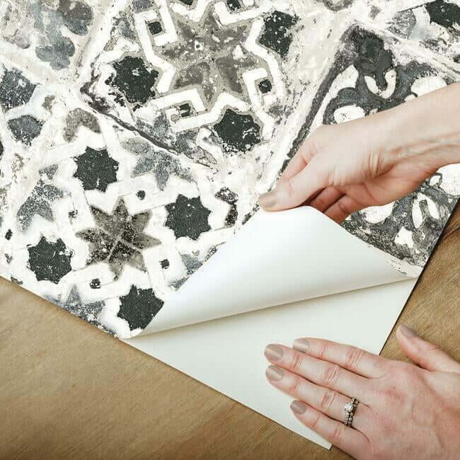 encaustic-tile-black-peel-stick-wallpaper-york-wallcoverings-psw1303rl - York Wallcoverings Wallpaper