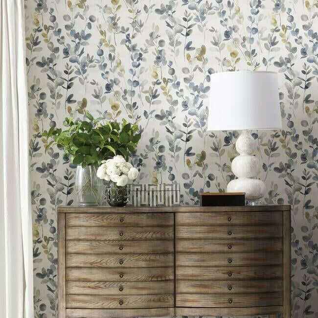 Joyful Eucalyptus Navy Wallpaper - York Wallcoverings - OS4314 - York Wallcoverings Wallpaper