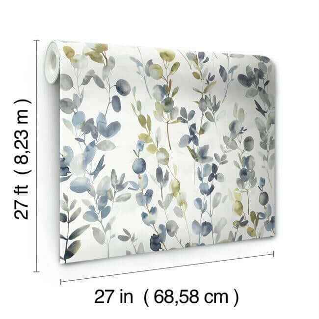 Joyful Eucalyptus Navy Wallpaper - York Wallcoverings - OS4314 - York Wallcoverings Wallpaper