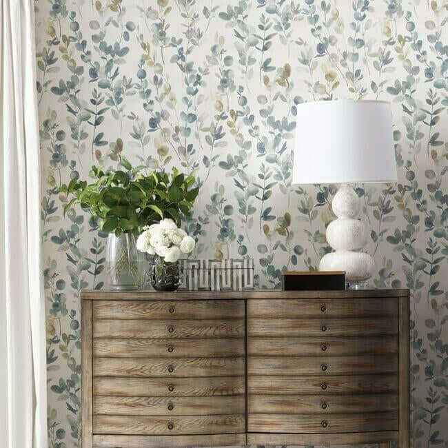 Joyful Eucalyptus Turquoise Wallpaper - York Wallcoverings - OS4313 - York Wallcoverings Wallpaper