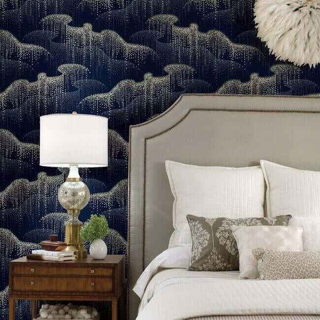 Moonlight Pearls Navy Wallpaper - York Wallcoverings - OS4264 - York Wallcoverings Wallpaper