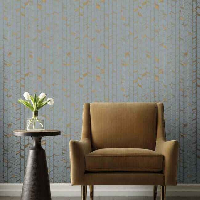 Perfect Petals Blue & Gold Wallpaper - York Wallcoverings - OS4202 - York Wallcoverings Wallpaper