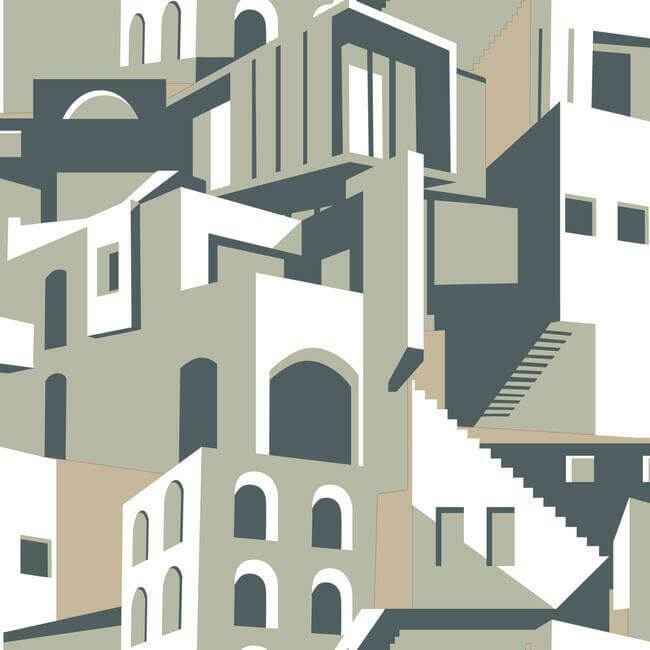 Architectural over Architectural Beige & Grey Peel & Stick Wallpaper - York Wallcoverings - PSW1248RL