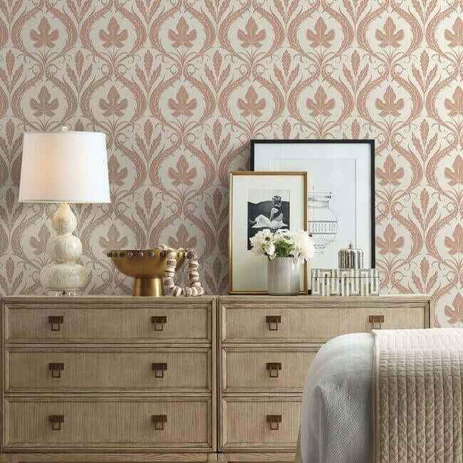 Adirondack Damask Brown & Beige Wallpaper - York Wallcoverings - DM4923