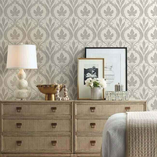 Adirondack Damask Grey & Beige Wallpaper - York Wallcoverings - DM4925 - York Wallcoverings Wallpaper