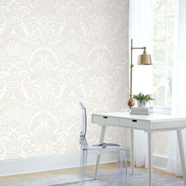 egret-damask-white-cream-wallpaper-york-wallcoverings-bw3932 - York Wallcoverings Wallpaper