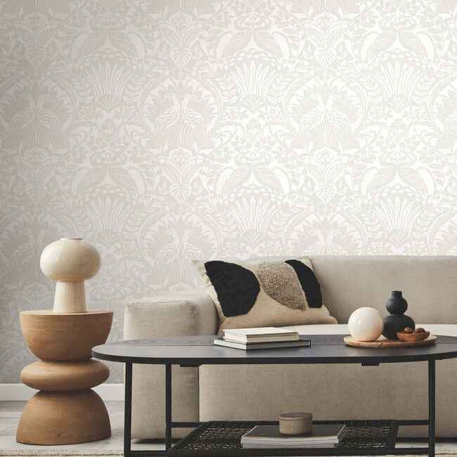Egret Damask White & Cream Wallpaper - York Wallcoverings - BW3932 - York Wallcoverings Wallpaper