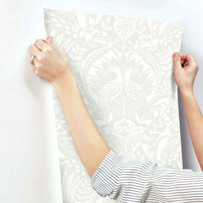 Egret Damask White & Cream Wallpaper - York Wallcoverings - BW3932 - York Wallcoverings Wallpaper