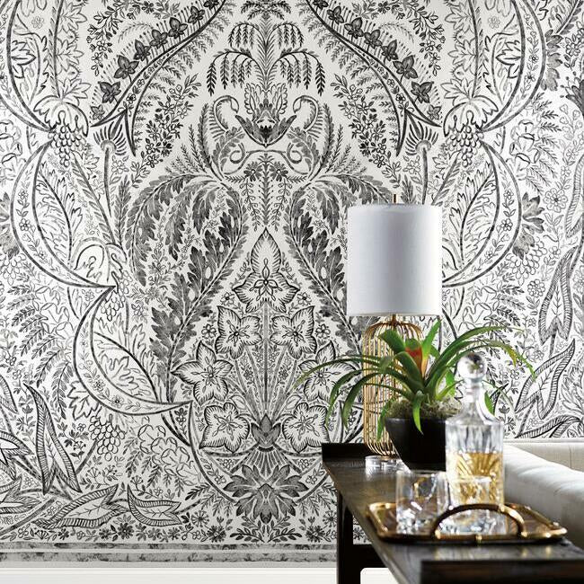 jaipur-paisley-damask-wall-mural-black-white-york-wallcoverings-dm4911m