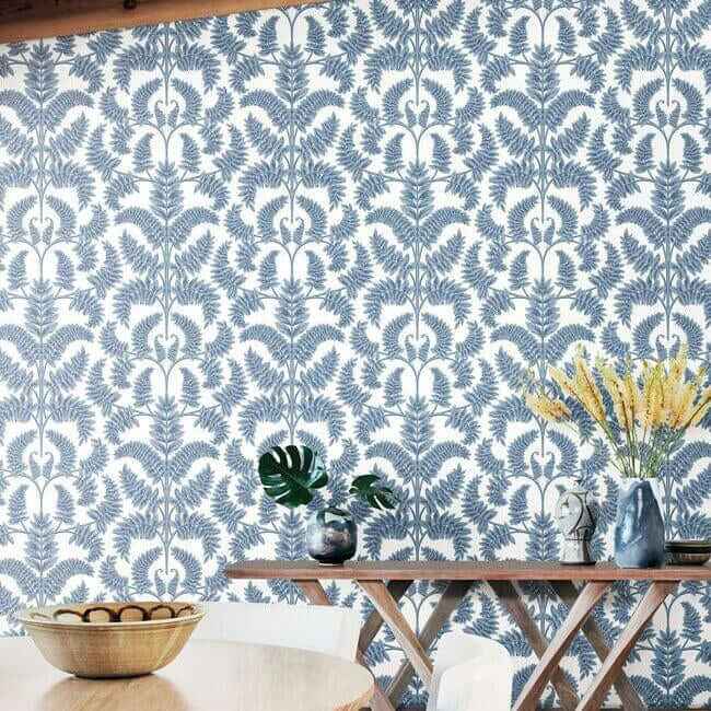 Royal Fern Damask Blue Wallpaper - York Wallcoverings - DM4962