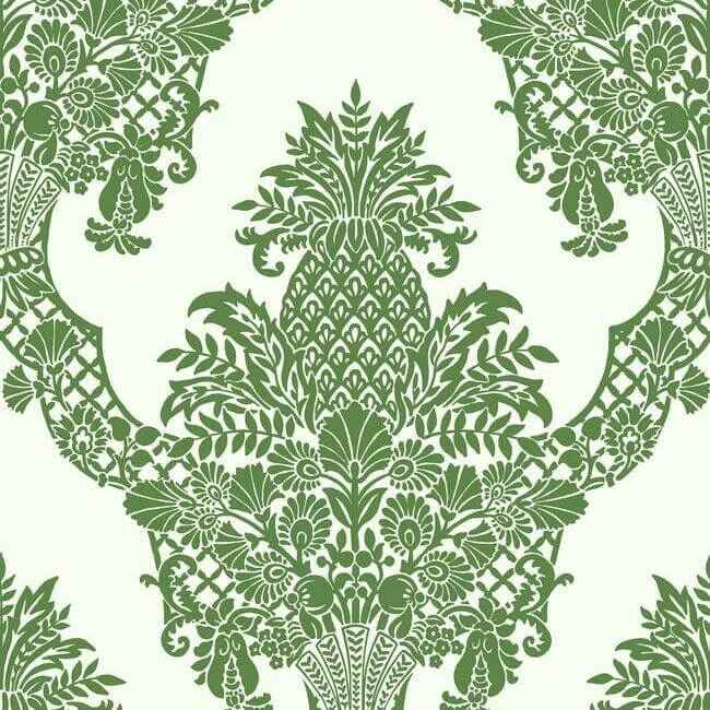 Pineapple Plantation Green & White Wallpaper - York Wallcoverings - DM4976